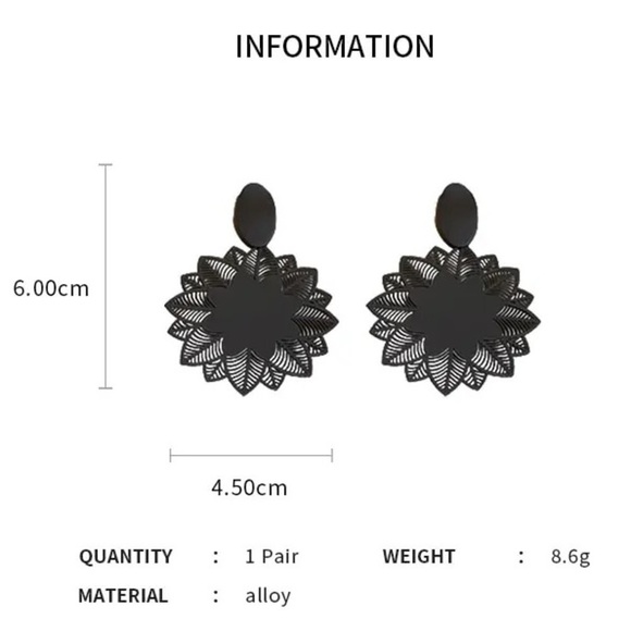 💖 5 items for $25 Sale! 💖 Black Flower Dangle Earrings - Picture 6 of 6